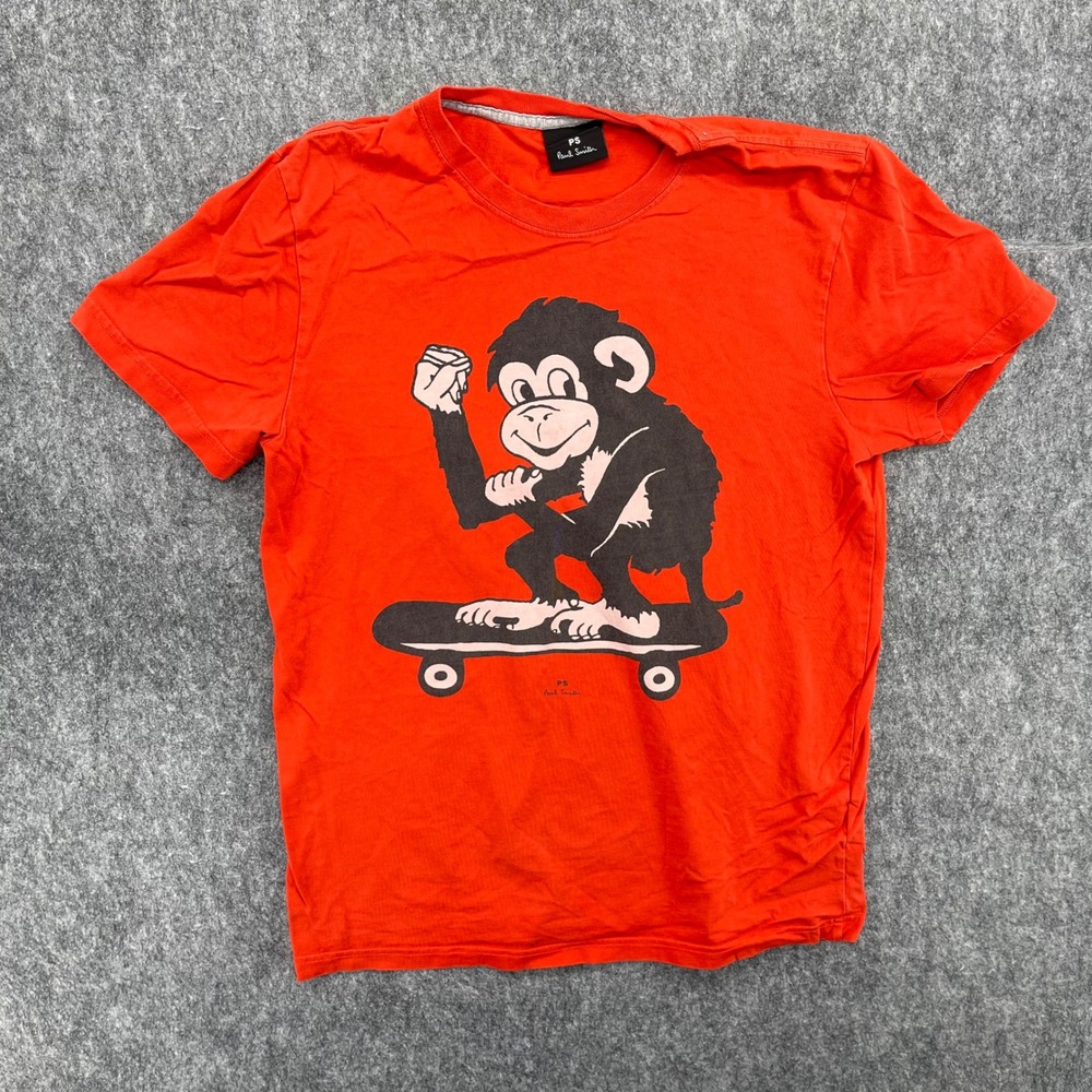 PS Paul Smith Shirt Mens Medium Orange Monkey Skateboard Graphic Regular Fit
